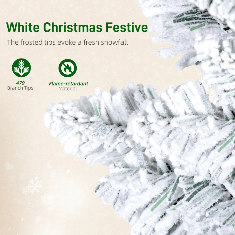 HOMCOM 6ft Flocked Christmas Tree with Dual Colour LED Light, Pencil Hinged Xmas Tree with 11 Light Modes, Easy Assembly