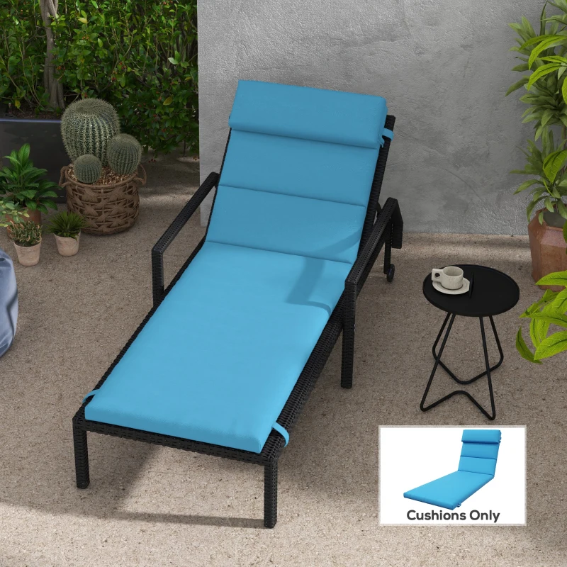 Outsunny Patio Chaise Lounge Chair Cushion Replacement Sun Lounger Pads with Headrest and Ties, Turquoise