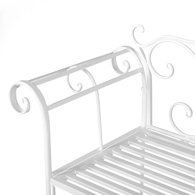 Outsunny 50" 2-Person Metal Garden Bench Outdoor Loveseat Yard Decorative Chair Park Seat Patio Furniture White