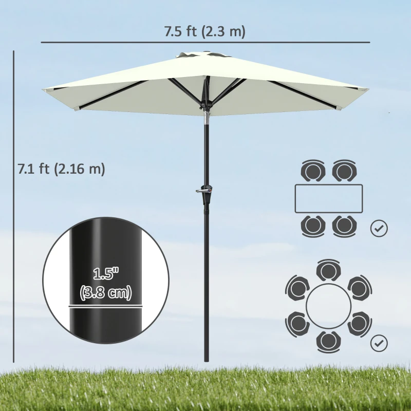 Outsunny Patio Sun Umbrella, Outdoor Parasol with 6 Ribs, Cream White