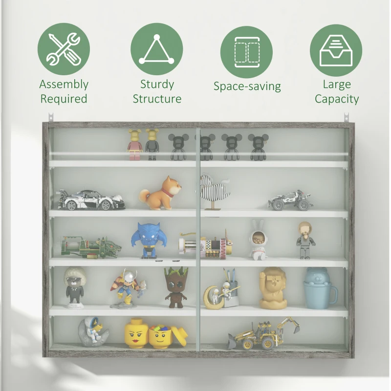 HOMCOM 5-Tier Display Cabinet, Shot Glass Display Case, Glass Curio Cabinet with 2 Glass Doors and 4 Adjustable Shelves, White