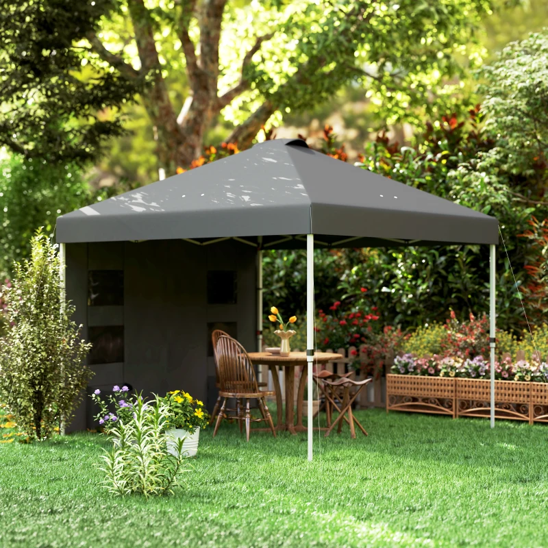 Outsunny 10' x 10' Pop Up Canopy Tent w/ Sidewall, UPF50+ Height Adjustable Instant Sun Shelter w/ Storage Pockets, Dark Gray