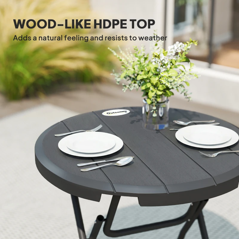 Outsunny Foldable Round Patio Table for 4, Outdoor Dining Table with HDPE Tabletop and Steel Frame, Dark Grey