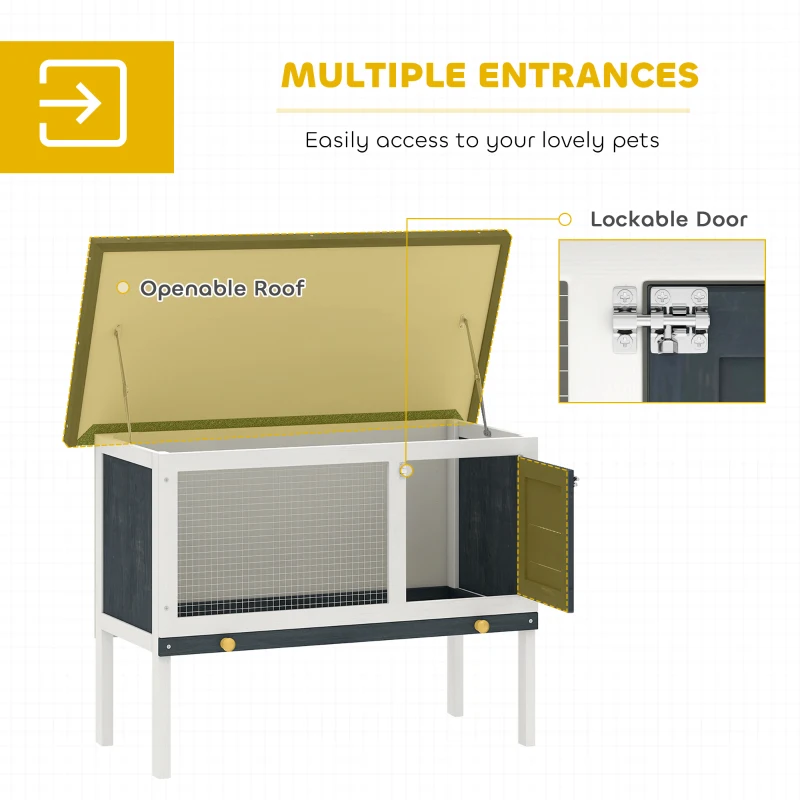 PawHut Wooden Outdoor Rabbit Hutch for Small Pet w/ Slide-out Tray, Openable Roof, 35" W x 18" D x 26" H, Dark Grey