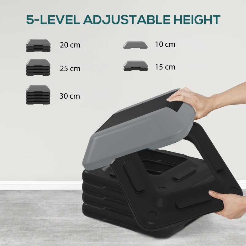 Soozier 5-Level Height Adjustable Stepper, Aerobic Exercise Step Platform, 4" 6" 8" 10" 12", Grey