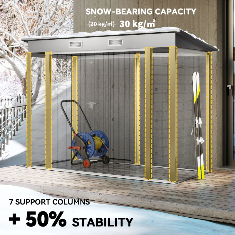 Outsunny 8 x 4FT Galvanized Garden Storage Shed, Metal Outdoor Shed with Double Doors and 2 Vents, Light Grey