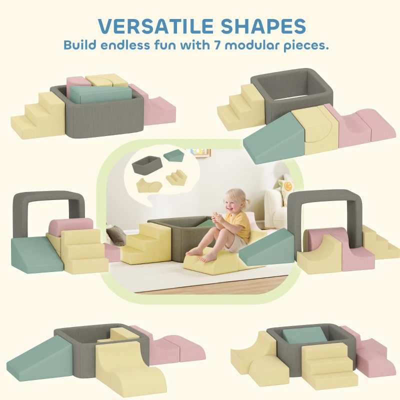 Qaba 7-Piece Modular Foam Baby Climbing Blocks with Corduroy Covers, Indoor Activity Set for 3-6, Multicolor