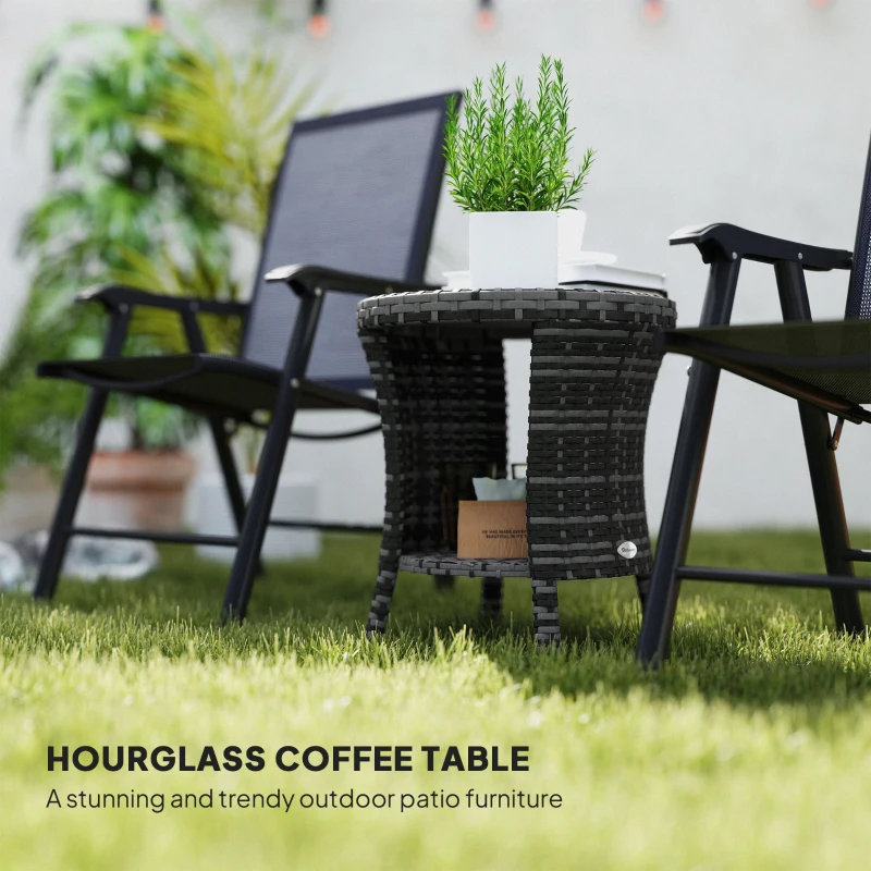 Outsunny 18" Wicker Outdoor Coffee Table, PE Rattan Patio Side Table with 2-Tier Storage, Composite Wood Top, Grey