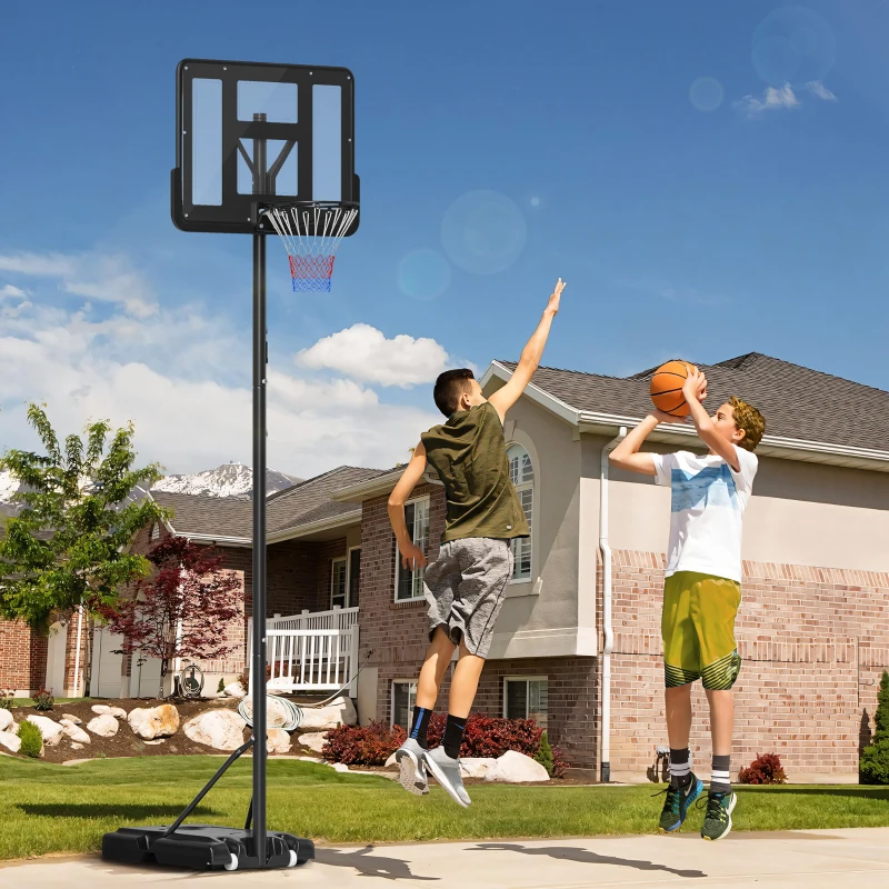 Soozier Portable Basketball Hoop, 5.2-10' Adjustable Height, Weight Base with Ball Holder, Basket Ball Stand on Wheels with 43" Backboard for Outdoor Junior Youth Adult Use, Black