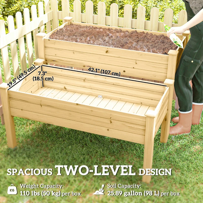 Outsunny 2 Tiers Wood Plant Raised Bed Flower Vegetable Herb Grow Box Stand Garden  Step Planter Stand Free Combination Natural