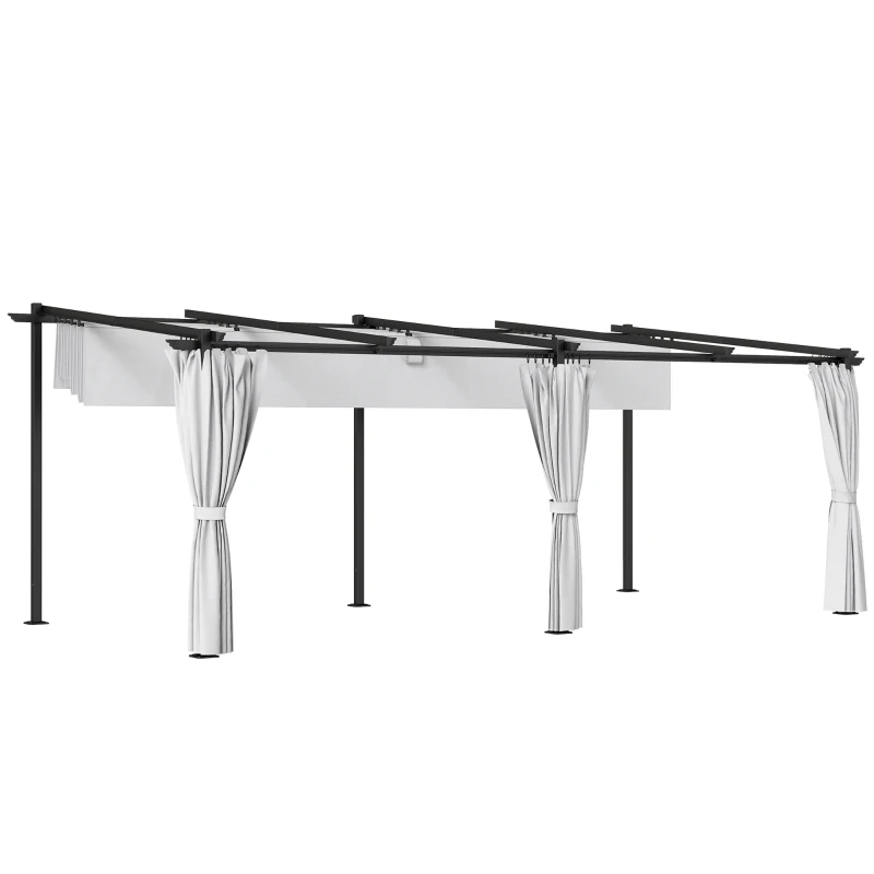 Outsunny 10' x 20' Metal Retractable Pergola Canopy with Sidewalls, Outdoor Gazebo UPF30+ Sun Shade Shelter for Garden, Deck