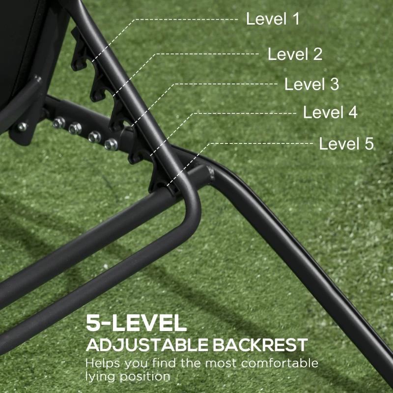 Outsunny Chaise Lounge Outdoor, 2 Piece Lounge Chair with Wheels, Tanning Chair with 5 Adjustable Positions, Black