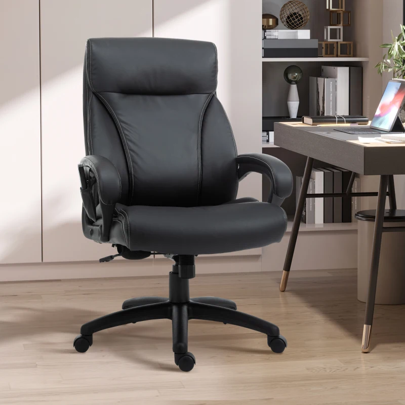 Vinsetto 6 Vibrating Massage Office Chair, Heavy-Duty Ergonomic Desk Chair with 5 Modes, Padded Armrest, Rolling Swivel PU Leather Task Computer Chair for Adults