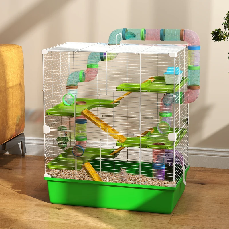 PawHut 23" 5-Tier Hamster Cage with Wheel and Water Bottle, Green