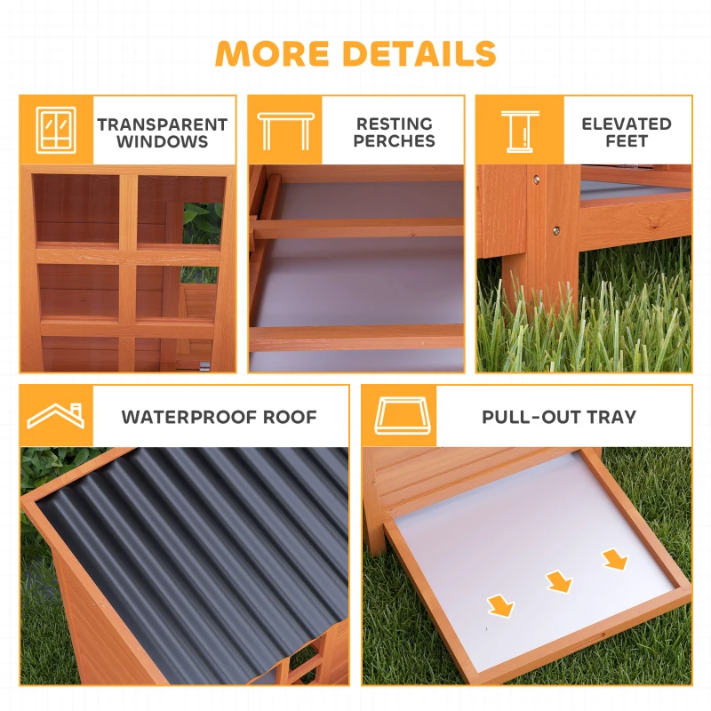 PawHut Wooden Chicken Coop with Nesting Box, Pull-Out Tray, Waterproof Roof, 39" Chicken House for 2-4 Chickens, Rabbits