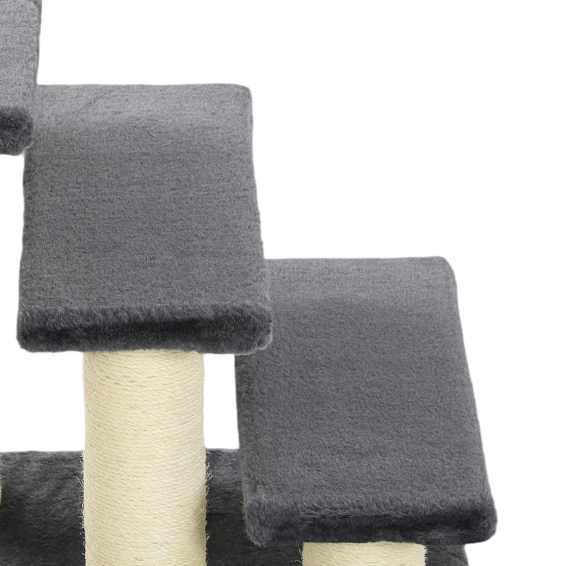 PawHut Cat Trees 3 Tier Pet Stairs Dog Cat 3 Steps Kitty Scratching Post Cat Scratch Furniture Dark Grey