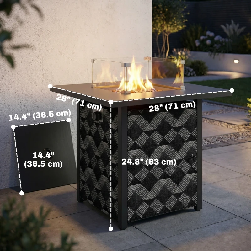 Outsunny Propane Fire Pit Table, 28 Inch Gas Fire Pit with Explosion-Proof Net and Glass Wind Guard, Gas Tank Holder