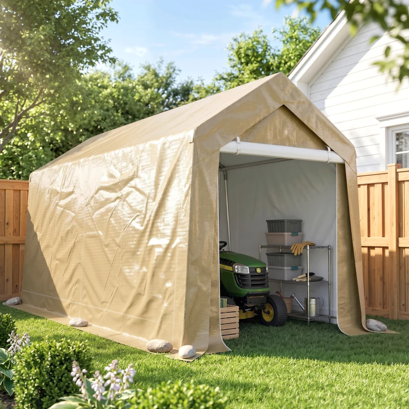 Outsunny Galvanized 7' x 12' Outdoor Storage Tent, Heavy Duty and Waterproof Portable Shed for Bike, Motorcycle, Tools, Beige