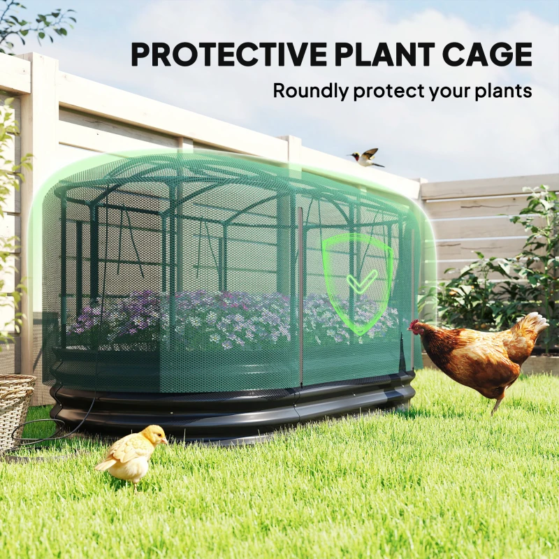 Outsunny 6' x 3' Galvanized Raised Garden Bed with Crop Cage Net Cover and Watering System, Outdoor Planter Box, Dark Grey