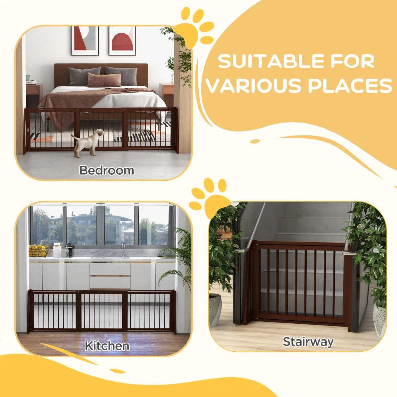 PawHut 28"-75" Freestanding Wooden Pet Gate with Support Feet & Non-Slip Mats for Indoor, Stairway, Doorway, Brown