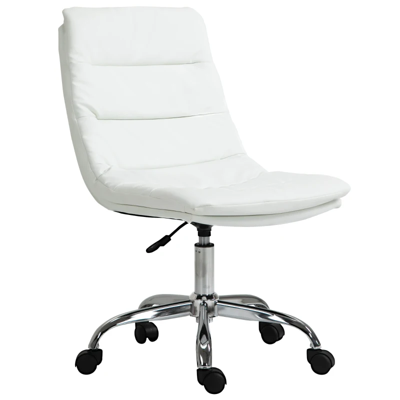 Vinsetto Armless Office Chair Ergonomic Computer Desk Chair Mid-Back Upholstered Task Chair with PU Leather, Adjustable Height and Swivel Seat, White