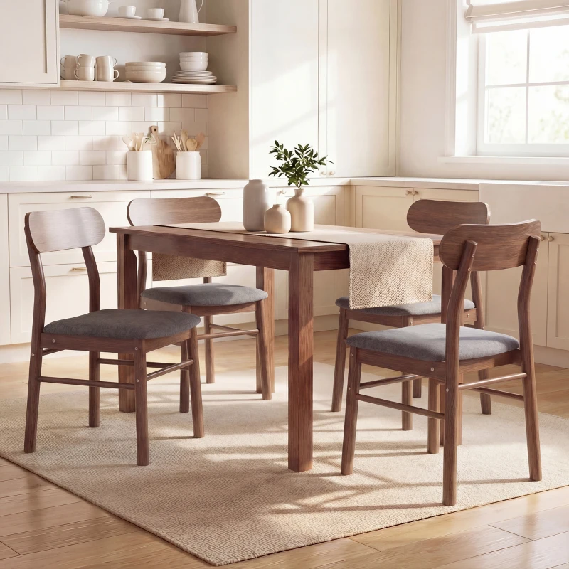HOMCOM Set of 4 Dining Chairs, Upholstered Dining Room Chairs with Rubberwood Legs and Padded Seat for Kitchen, Gray