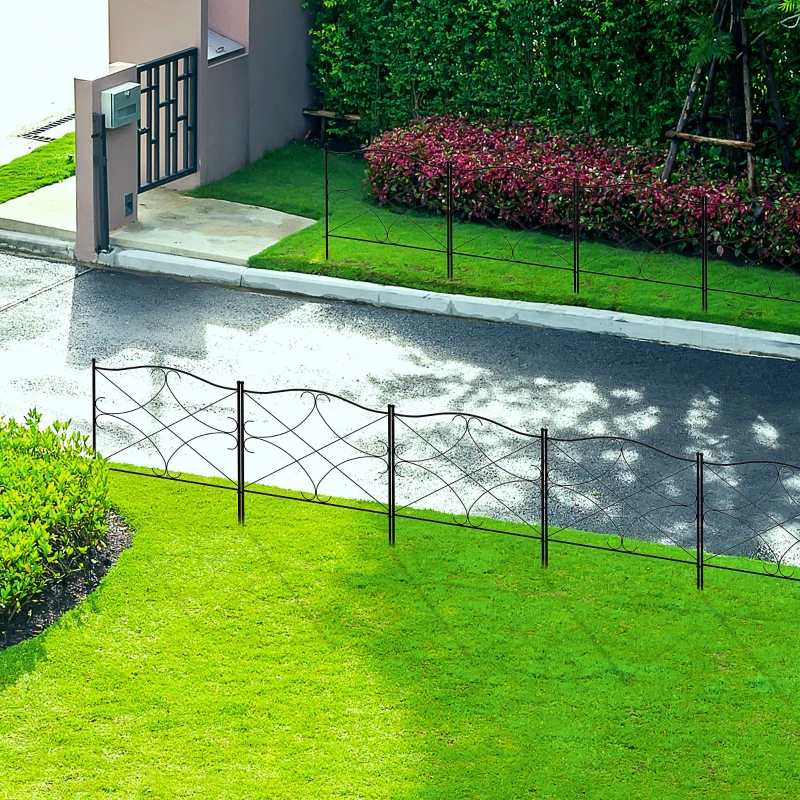 Outsunny 5 Pack Garden Fencing Linear Length 10 Feet Decorative Outdoor Fence Panels, Rustproof Metal Wire Border Edging Animal Barrier, 24 x 31-Inch per Piece, Black