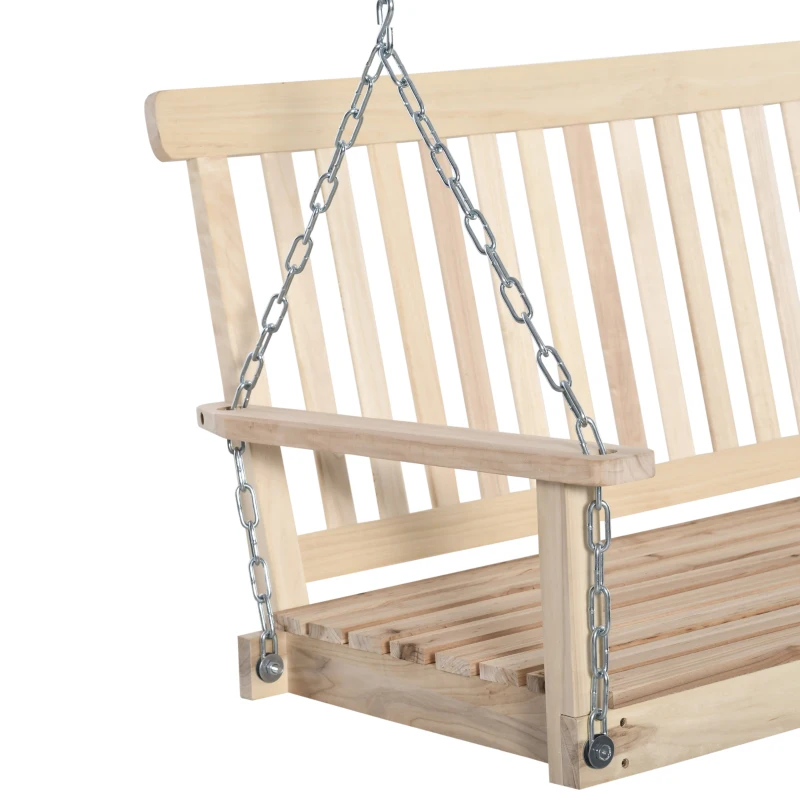 Outsunny 2 Person Wooden Porch Swing, Patio Swing Chair with Hanging Chains, Slatted Back & Seat, Outdoor Swing Bench for Garden, Backyard, Deck, Natural