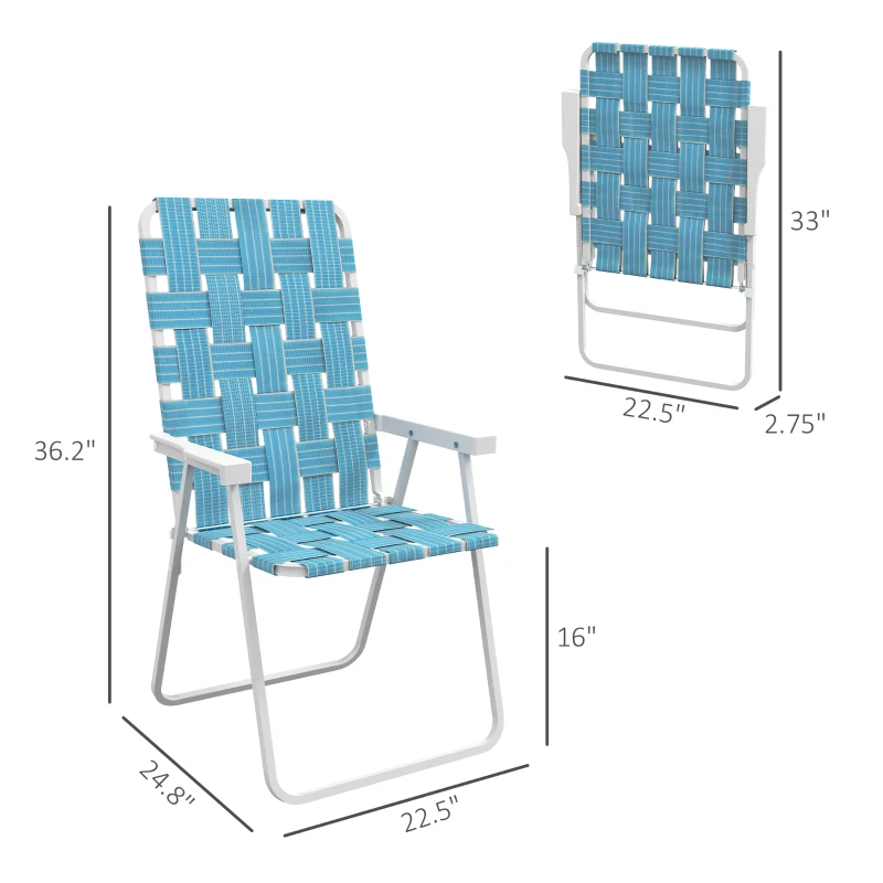 Outsunny Set of 2 Patio Folding Chairs, Classic Outdoor Camping Chairs, Portable Lawn Chairs w/ Armrests, Blue