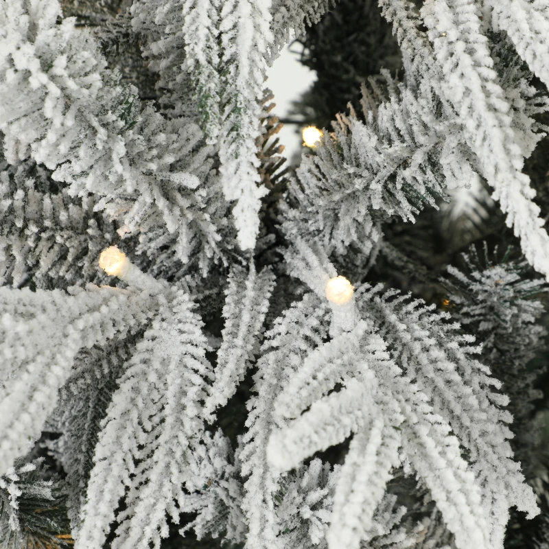 HOMCOM 6ft Prelit Flocked Christmas Tree, Artificial Norfolk Pine Downswept Hinged Xmas Tree with 250 LEDs, Green and White