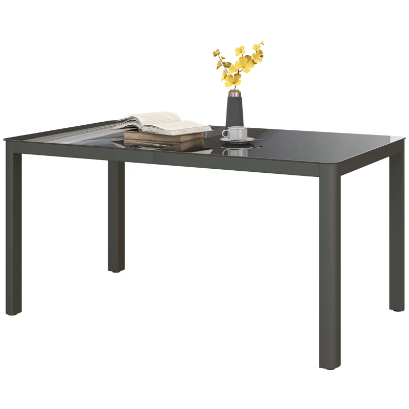 Outsunny 59" x 35" Aluminium Outdoor Dining Table for 6, with Glass Tabletop, Grey