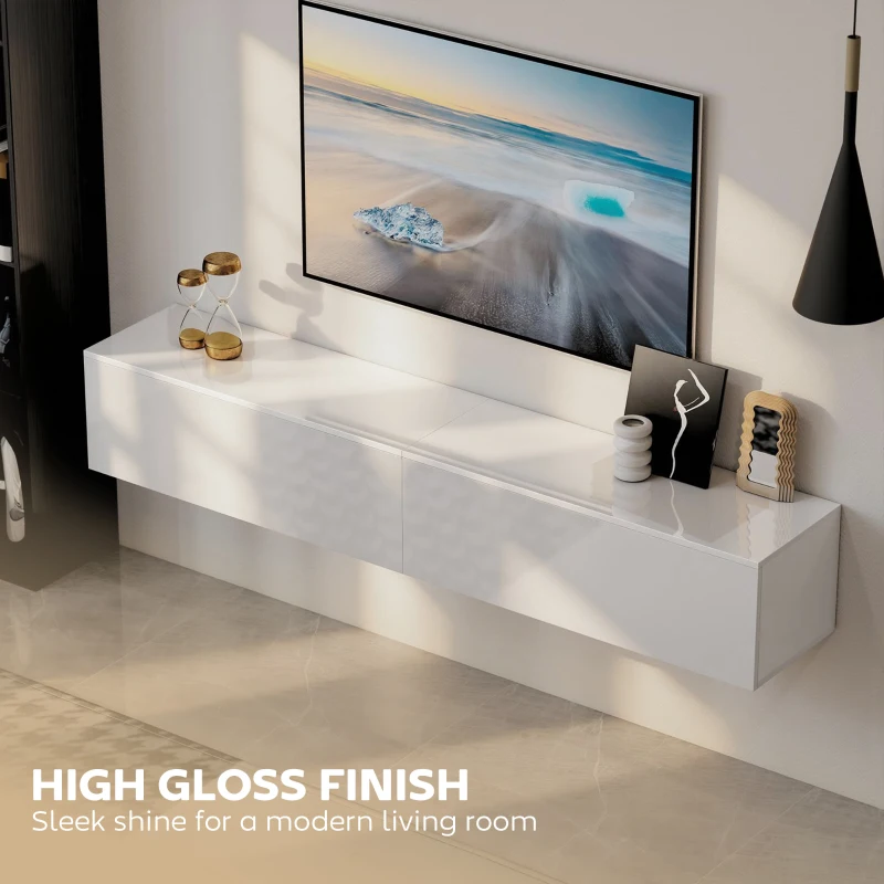 HOMCOM Floating TV Stand for TVs up to 75 Inch, 70.9" TV Cabinet, Entertainment Center with 2 Flip Doors, High Gloss White