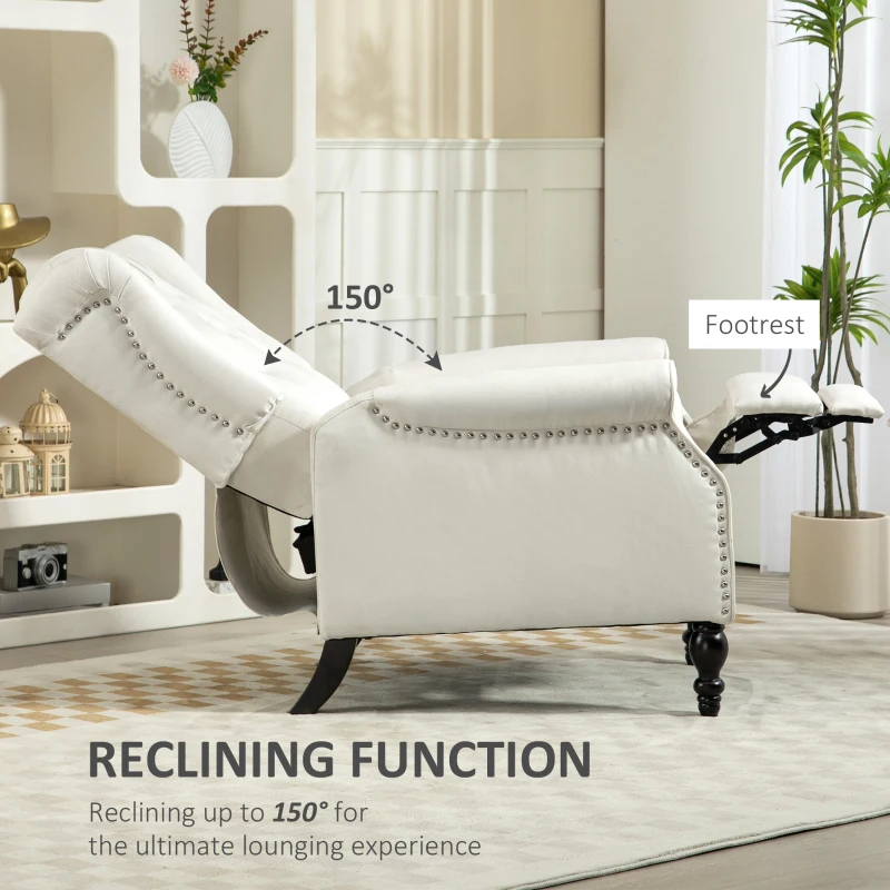HOMCOM Wingback Reclining Chair with Footrest, Button Tufted Recliner Chair with Rolled Armrests for Living Room, Cream White