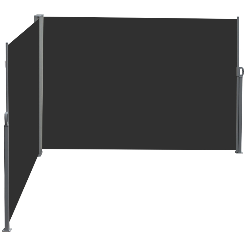 Outsunny 236" x 63" Outdoor Privacy Wall, Double Retractable Side Awning, Patio Screen for Garden, Balcony, Backyard, Black