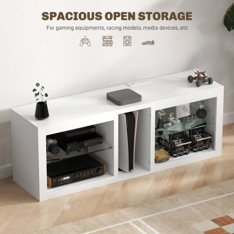 HOMCOM TV Stand Center for 55" with LED Lights and Power Outlets TV Television Cabinet with Adjustable Shelves High Gloss White