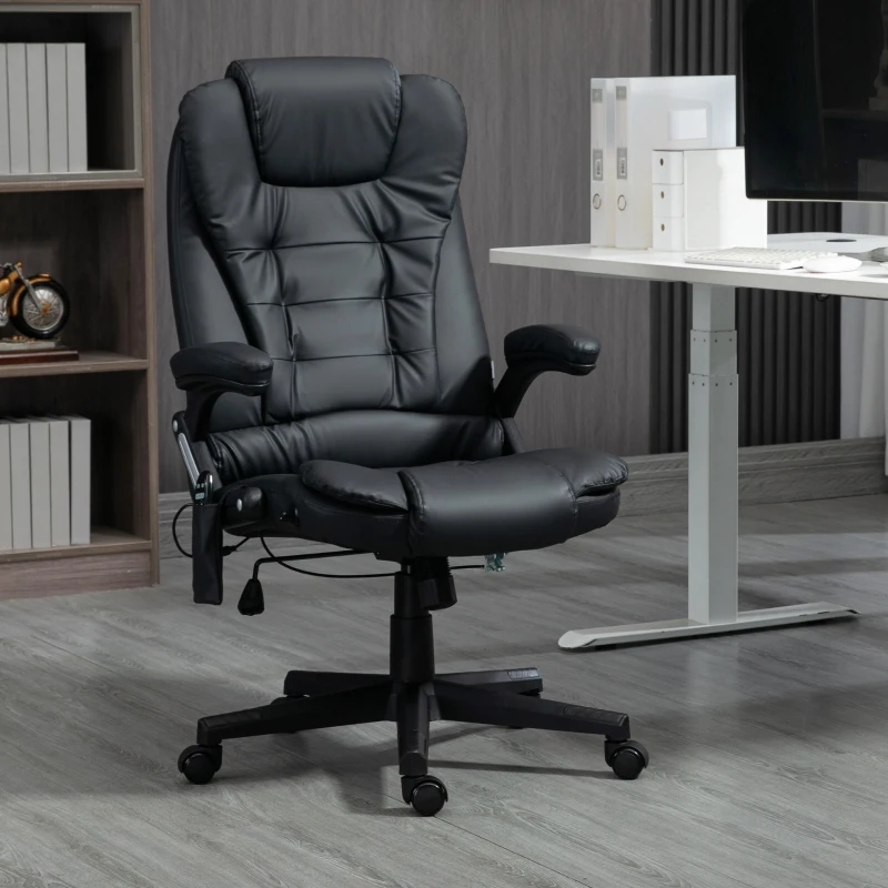 HOMCOM Massage Office Chair, Heated Reclining Computer Chair with 6 Vibration Points, Armrest and Remote, Black