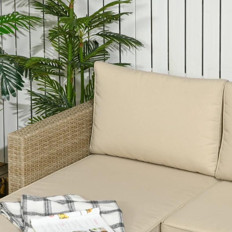 Outsunny 3 Piece Sectional Patio Furniture Set, Outdoor Wicker Rattan Sofa Couch with Table, Storage, 52.75"x30"x29.5", Khaki