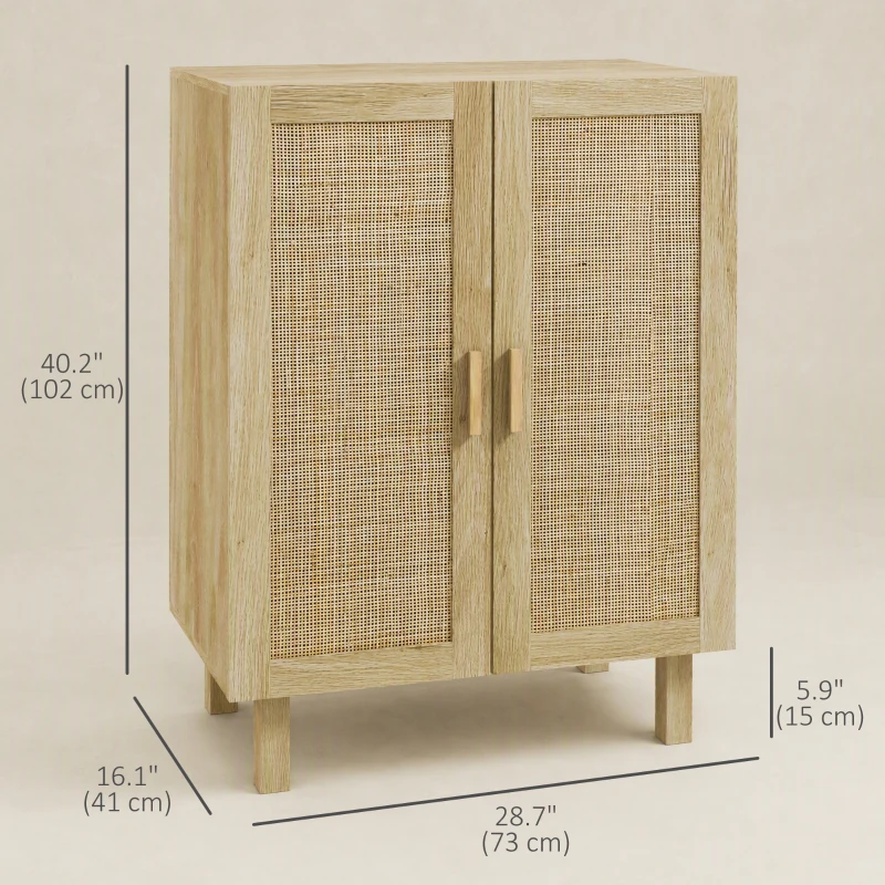 HOMCOM Boho Sideboard, Buffet Cabinet with Storage, Accent Cabinet with 2 Rattan Doors and Adjustable Shelves, Natural