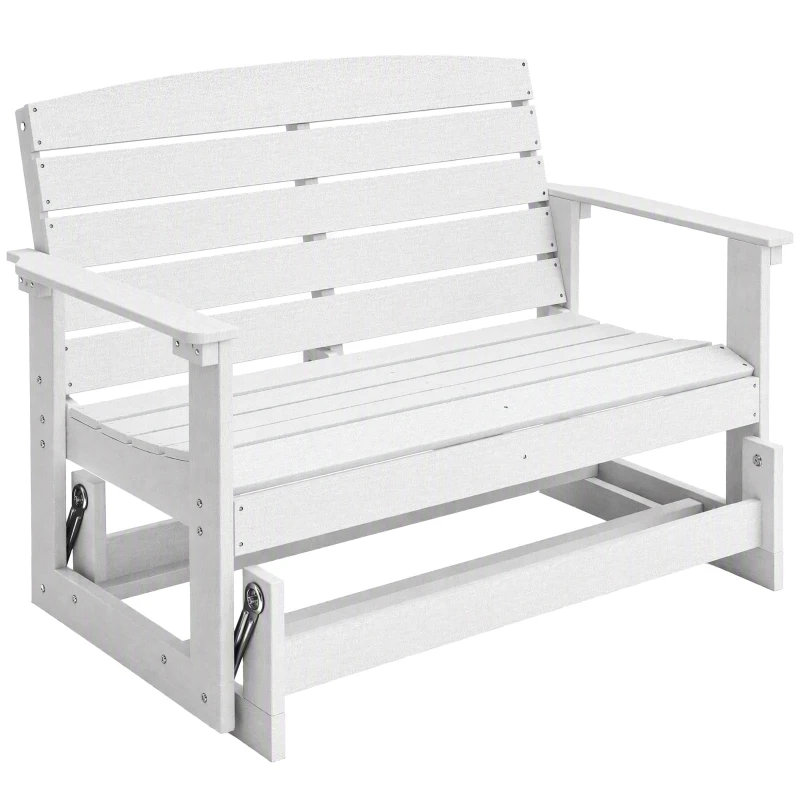 Outsunny Patio Glider Bench w/ HDPE Slatted Double Rocking Chair, White