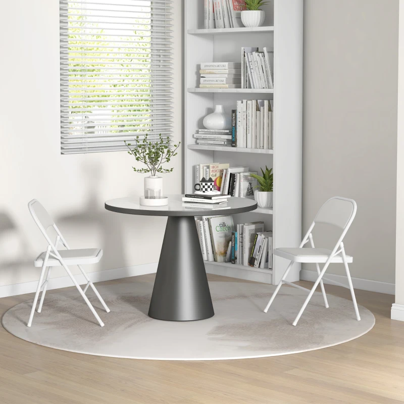 HOMCOM Set of 2 Metal Foldable Chairs, PU Leather Padded Folding Chairs with Cushion Seat and Open Back for Indoor, White