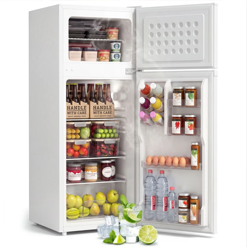 HOMCOM 7.7 Cu. Ft. Mini Fridge with Freezer, Compact Refrigerator with Adjustable Thermostat, Reversible Door, White