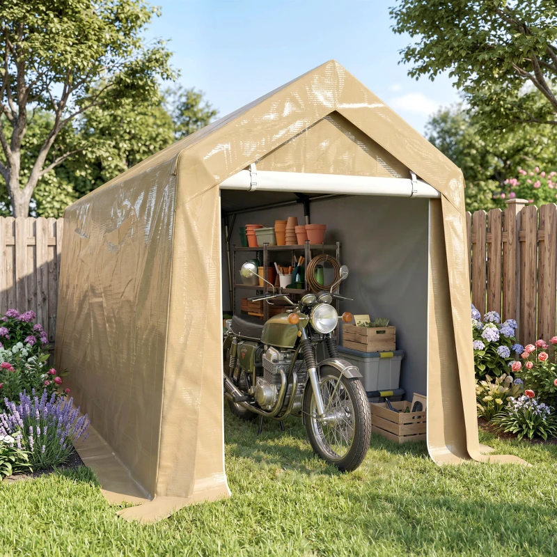 Outsunny Galvanized 7' x 12' Outdoor Storage Tent, Heavy Duty and Waterproof Portable Shed for Bike, Motorcycle, Tools, Beige