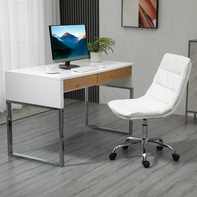 Vinsetto Armless Office Chair Ergonomic Computer Desk Chair Mid-Back Upholstered Task Chair with PU Leather, Adjustable Height and Swivel Seat, White