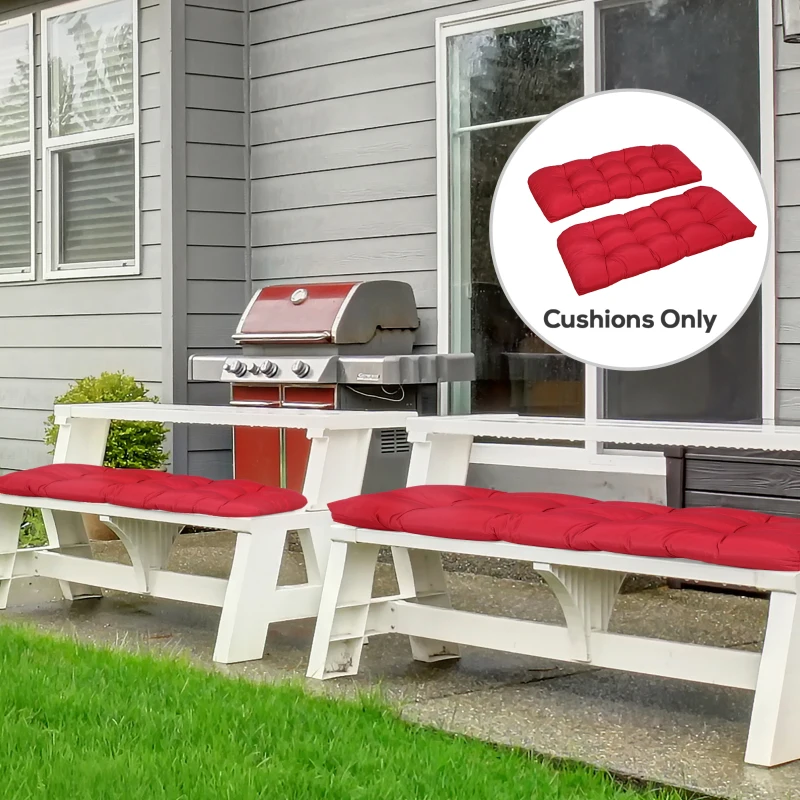 Outsunny Set of 2 Patio Bench Replacement Cushions, 2 Seater Outdoor Loveseat Cushion Seat Pad, 43" x 19" x 3", Wine Red