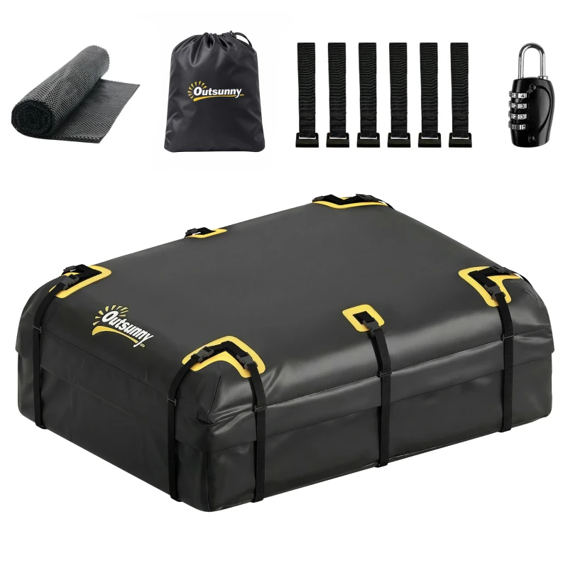 Outsunny Rooftop Cargo Carrier, 21 Cubic Feet Waterproof Soft-Shell Car Roof Storage Bag with Door Hooks, Anti-Slip Mat