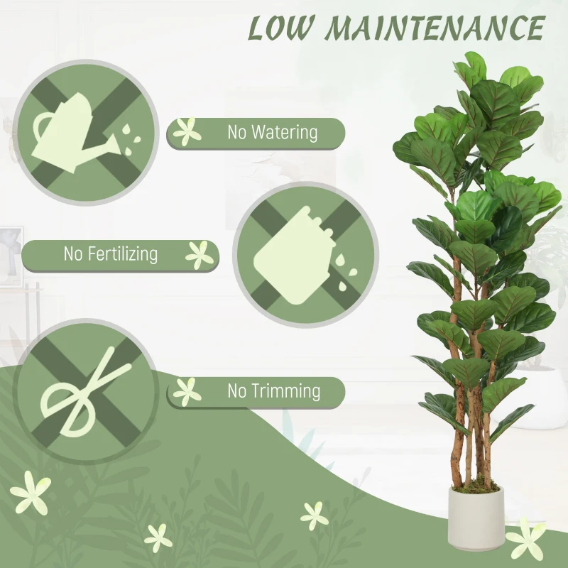 HOMCOM 5FT Artificial Fiddle Leaf Fig Tree Set of 2, Fake Potted Tree with Solid Wood Trunks for Indoor Decor, Green