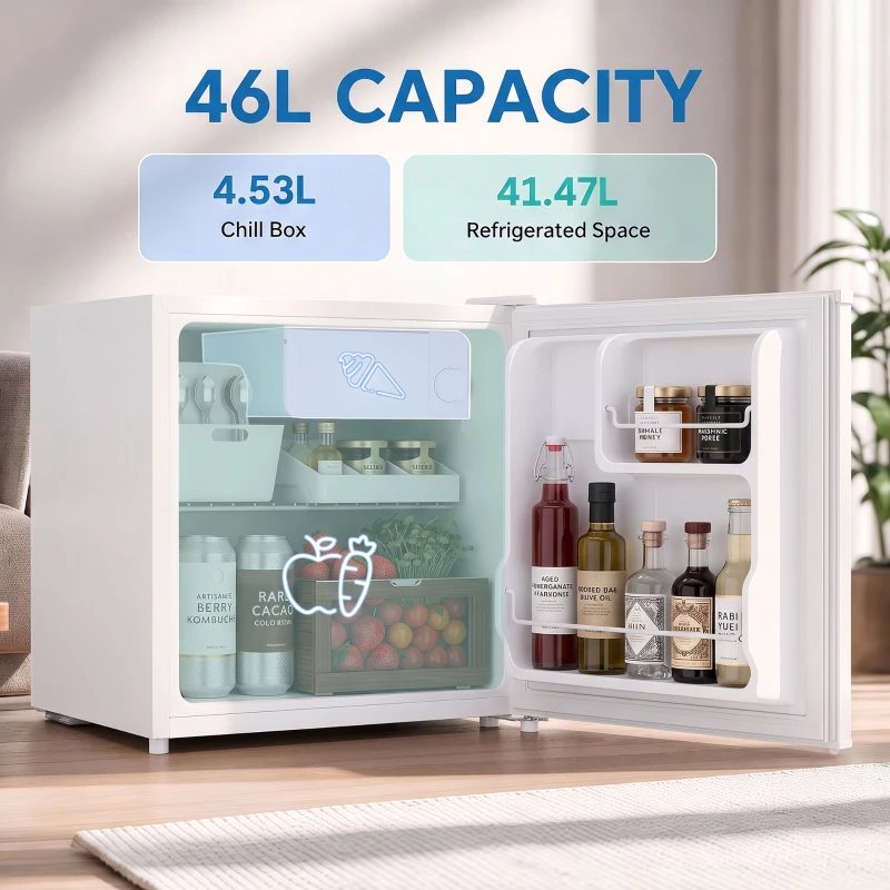 HOMCOM 1.62 Cu Ft Single Door Mini Fridge, Compact Refrigerator with Freezer, Adjustable Thermostat, White