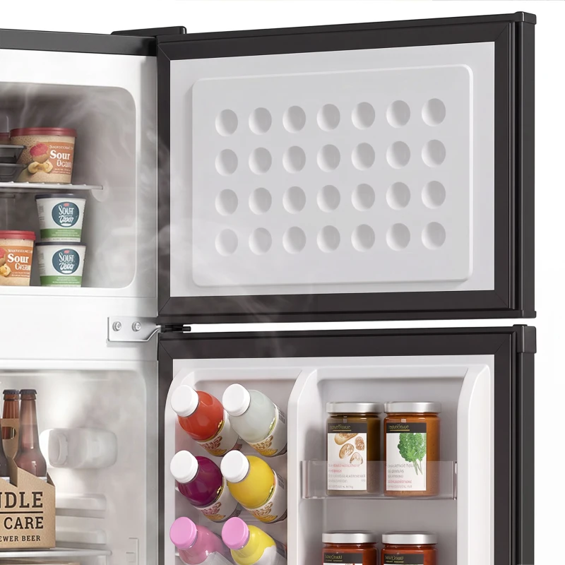 HOMCOM 7.7 Cu. Ft. Mini Fridge with Freezer, Compact Refrigerator with Adjustable Thermostat, Reversible Door, Black