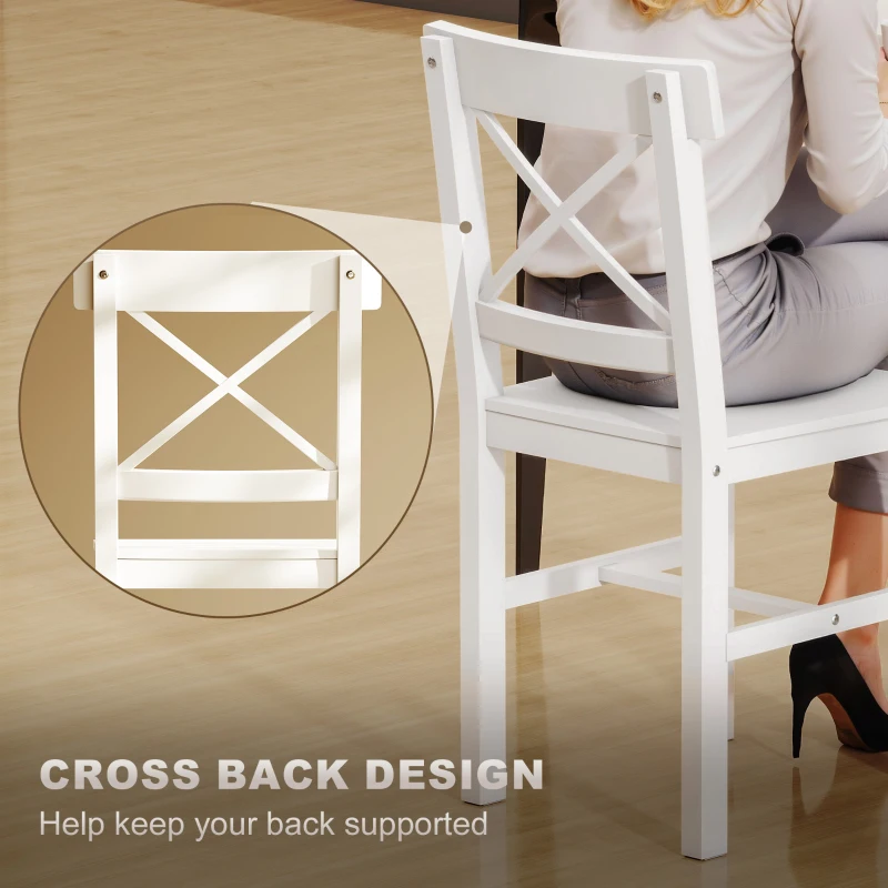 HOMCOM Wooden Dining Chairs Set of 4, Kitchen Chairs with Cross Back, Solid Structure for Living Room and Dining Room, White