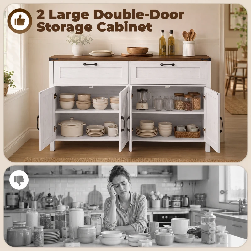 HOMCOM Sideboard Buffet Cabinet with Storage, 55" Large Farmhouse Kitchen Storage Cabinet with 2 Drawers and 4 Doors